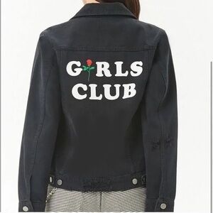 FOREVER 21 black denim jacket with distressing